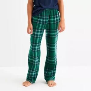 NEW! Size XS 6/7 North Pole Trading Co. Fleece Pajama Pants Plaid Green/Navy